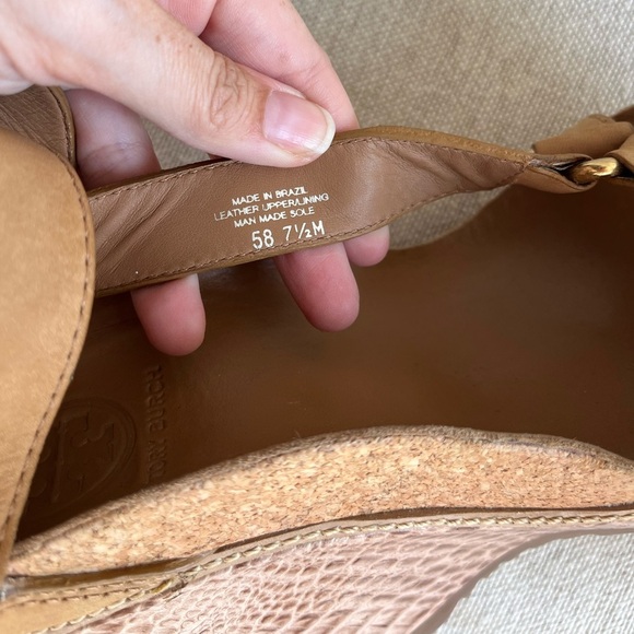 TORY BURCH Tan Brenden Sandals Wedge Size 7.5 - Picture 7 of 8